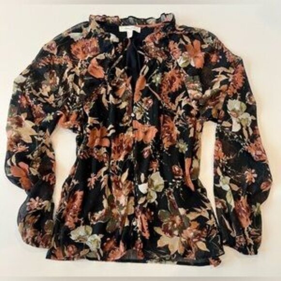 Haver & Blair Ruffle Neck Floral Butterfly Blouse - Picture 4 of 16